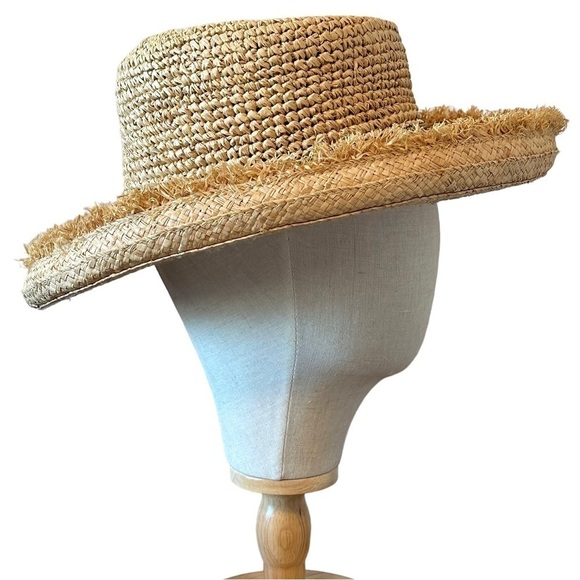 Scala Studio Boho Straw Hat Frayed Brim Woven Patterned Band Detail One Size - Picture 3 of 7